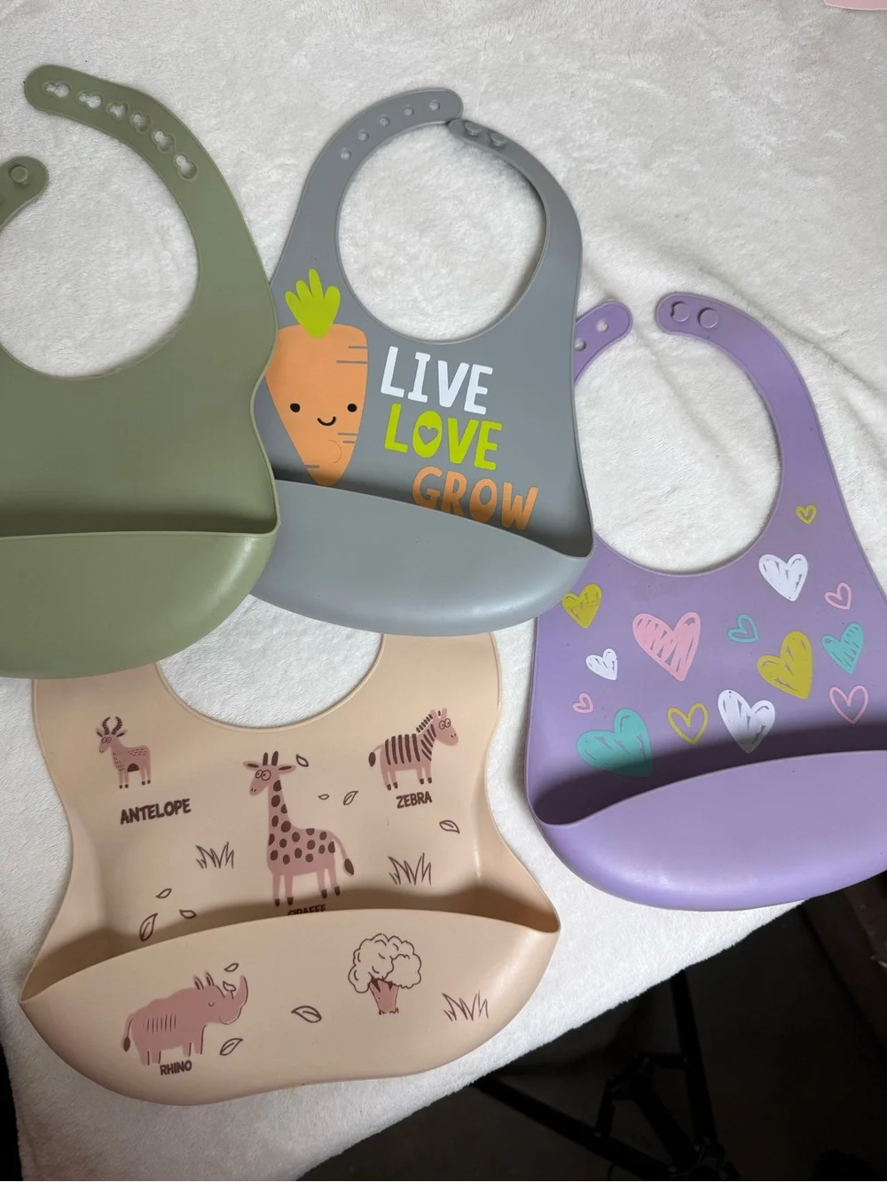4-Pack Silicone Baby Bibs with Food Catcher – Cute Mixed Designs